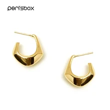 Peri'sBox, многоугольные геометрические однотонные золотые серьги для женщин, французские элегантные несимметричные серьги, маленькие открытые обручи, минималистичное ювелирное изделие