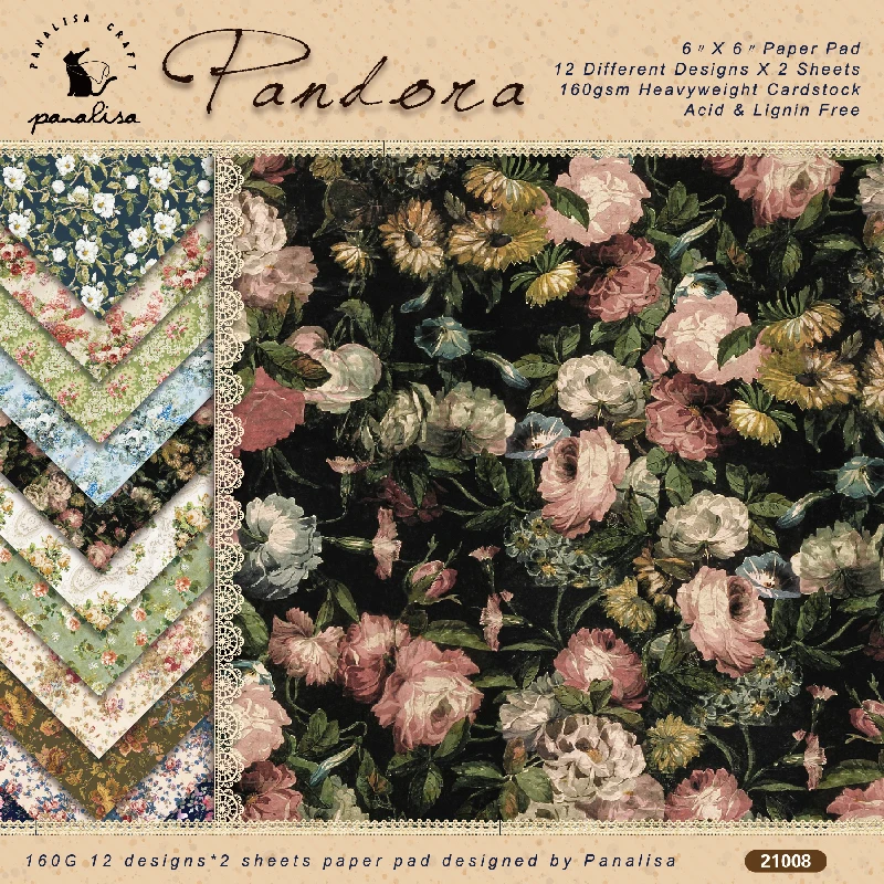 Panalisacraft 24 sheets 6"X6" flower patterned paper pad Scrapbooking paper pack handmade craft craft Background pad card