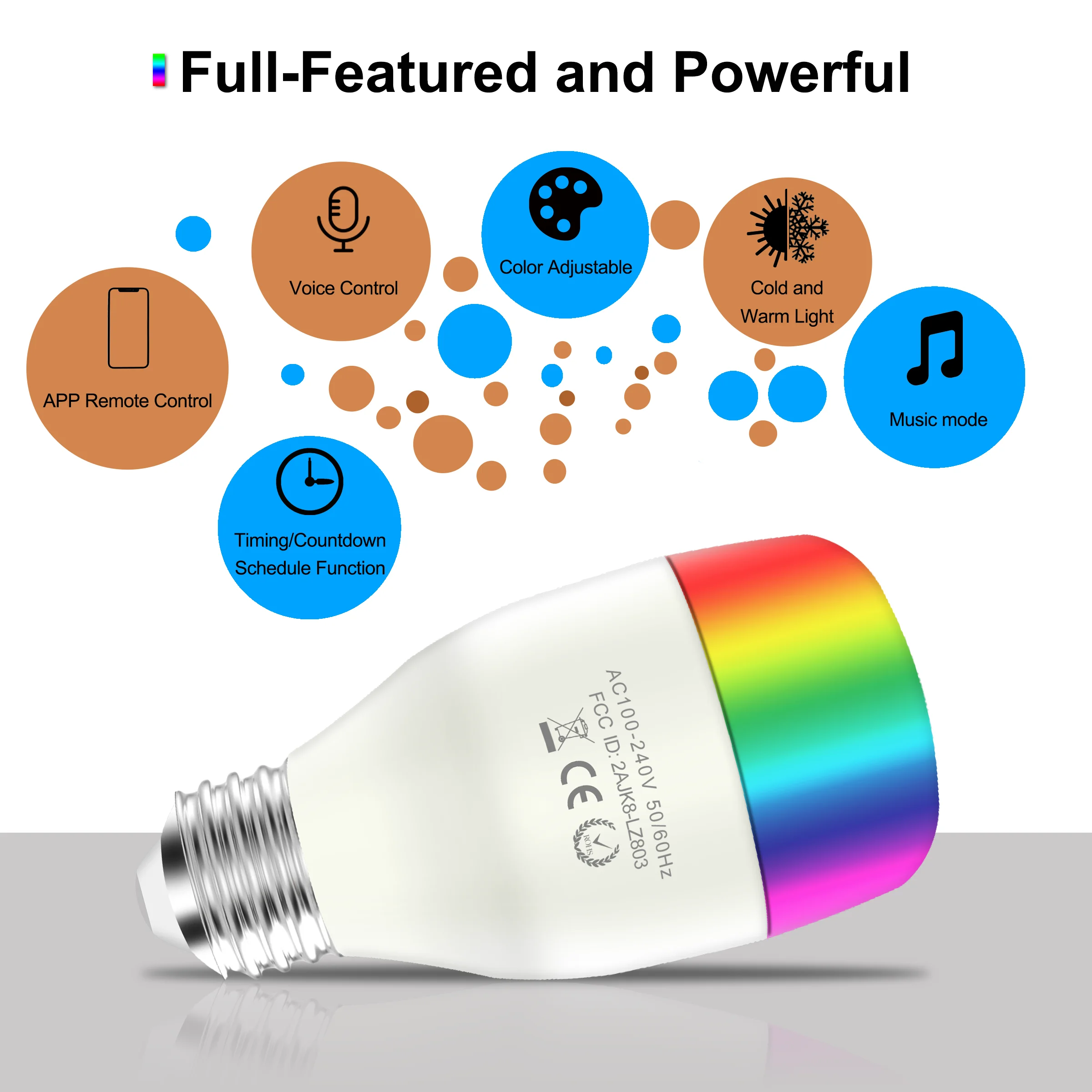 MARRYME Ampoules LED Connectées Wi-Fi E27,7W équivalent 65W Smartphone Télécommande Ampoules Intelligente Compatible avec Google Home/ Echo Alexa Millions Couleurs 