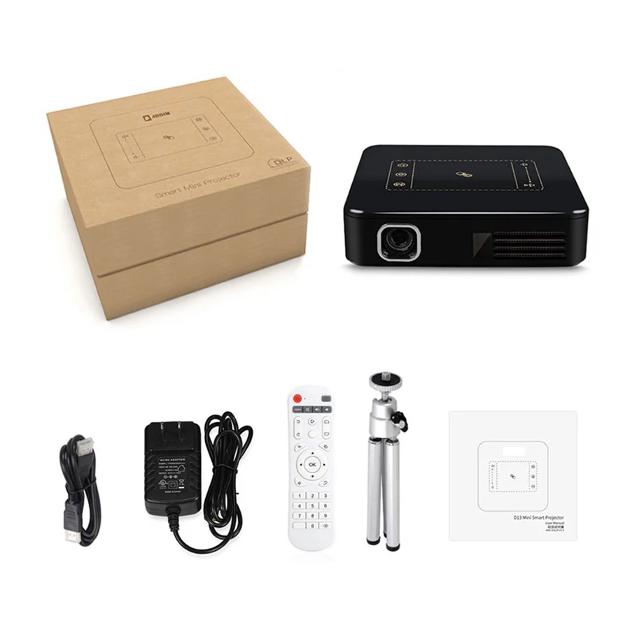 WZATCO D13 4K Mini Portable Projector DLP Smart Android WiFi Support 1080P Built-in Battery Home Theater Pocket Beamer Proyector