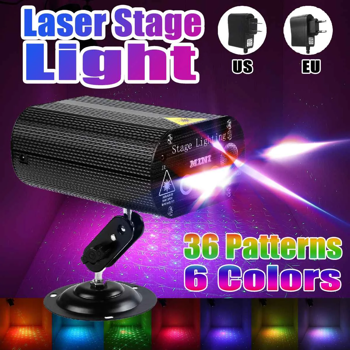 

36 Patterns RGB LED Disco Light 5V Rechargable RGB Laser Projection Lamp Stage Lighting Show for Home Party KTV DJ Dance Floor