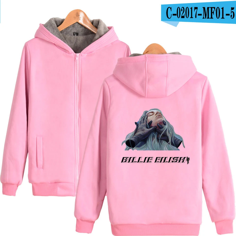Singer Billie eilish New 2D Printing Hoodie Zipper Fashion Hoodie Sweatshirt Casual Thicken Hoodie Zipper Sweatshirt - Цвет: Pink