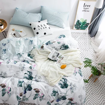 

Simple Flower Bedding Set Quilt Cover King Queen Size Comforter Duver Bed For Girl White
