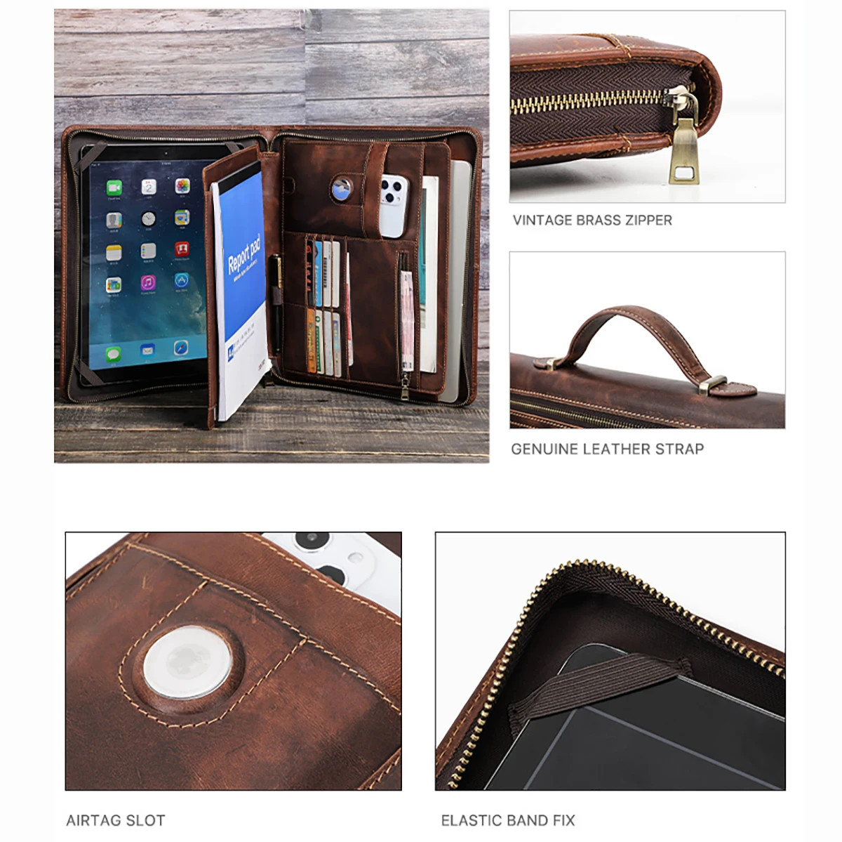 Carteira de Couro para Ipad Bolsa para Laptop Capa para Macbook Air Arquivo a4 Macbook Air Pro 13 9th 8th 7th Generation 12.9 11 - Imagem 3