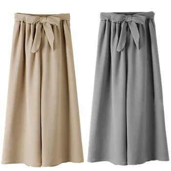 

Women Casual Loose Wide Leg Pants Vintage Elastic Waist Trousers Casual Cotton Bow Solid Ankle-Length Pants