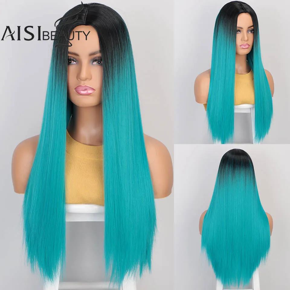 

AISIBEAUTY Synthetic Women's Wig Omber Blonde Long Straight Wig High Temperature Fiber Natural Hair for African American Women