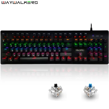 

Mechanical Gaming keyboard Blue Black switch LED Backlight Keyboards Russian Enlgish PUGB LOL Waywalkers 104 Key USB wired