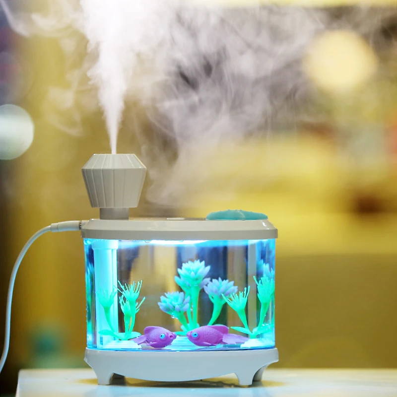 

Creative Fish Tank Air Humidifier Diffuser Colorful Night Light DC5V USB Mini Mist Maker 460ML Water Diffuser Mute Sprayer