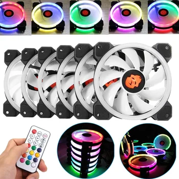 

6pcs CPU Cooling Fan IR Remote Control RGB Cooling Fan LED Adjust Radiator Quiet Computer Cooling Cooler For PC Computer Case
