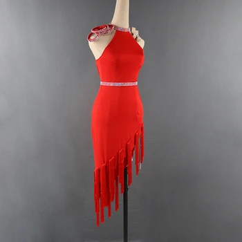 

Women Latin Dance Dress Red Stage Costumes Tassel Salsa Cha Cha/Rumba/Samba Performance Clothing Latin Competition Dress Girls