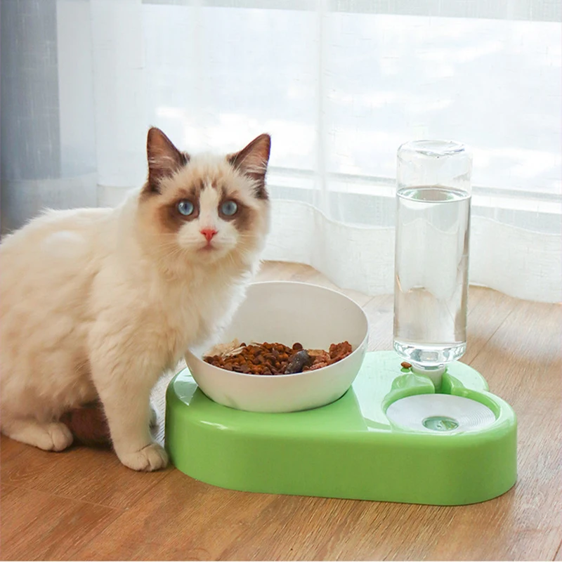 2-in-1 Cat Bowl Automatic Feeder Dog Cat Food Bowl with Water Dispenser Drinking Double Bowl Raised Stand Dish Bowl Pet Supplies