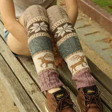Christmas Leg Warmers Women Warm Knee High Winter Knit Elk Crochet Leg Warmer Women Beenwarmers Long Socks