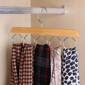 

Stainless Steel Wooden Clothes Hanger Silk Scarf Storage Rack Shelf Toroidal Home Hanger Rack Tie Garment Towel Holder