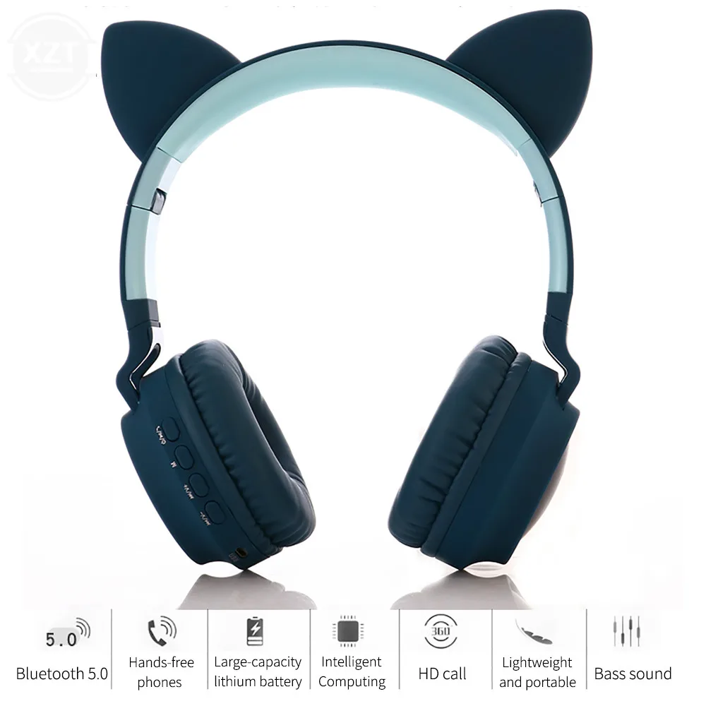 Cat Ear Bluetooth 5 0 Headphones LED Noise Cancelling Girls Kids Cute Headset Support TF Card Jack 3 5mm Mic Wireless Headphones