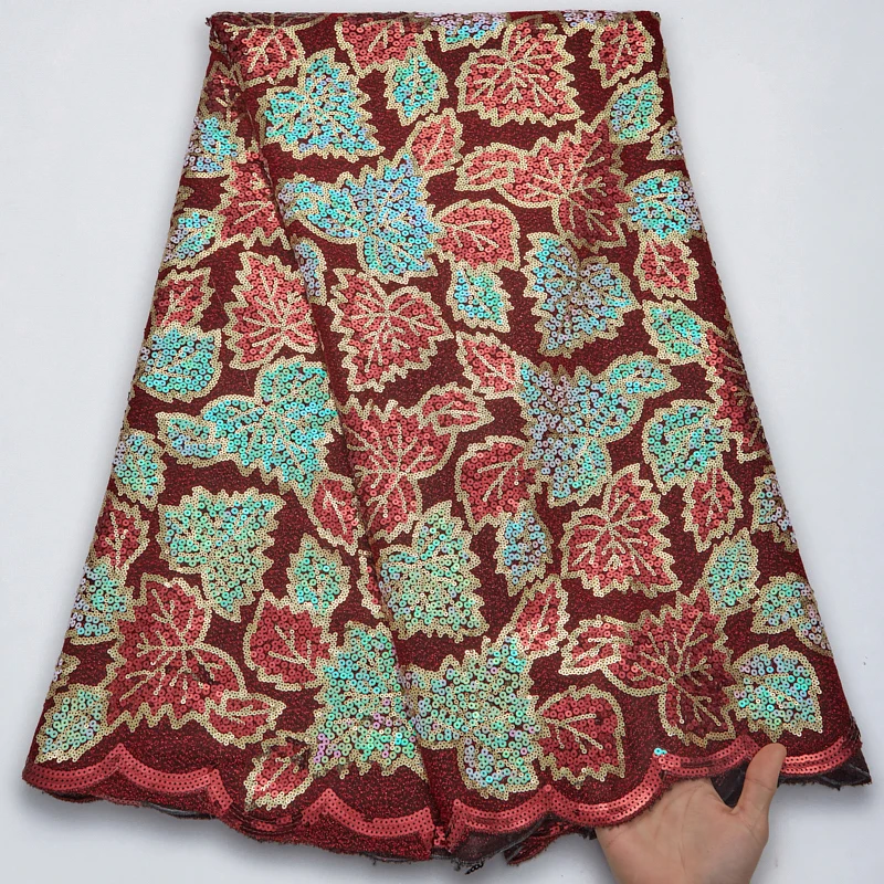 

African Velvet Lace Fabric With Heavy Sequins Latest Embroidery Luxury French Net Lace Fabrics For Wedding Party Dress Sew 2770A