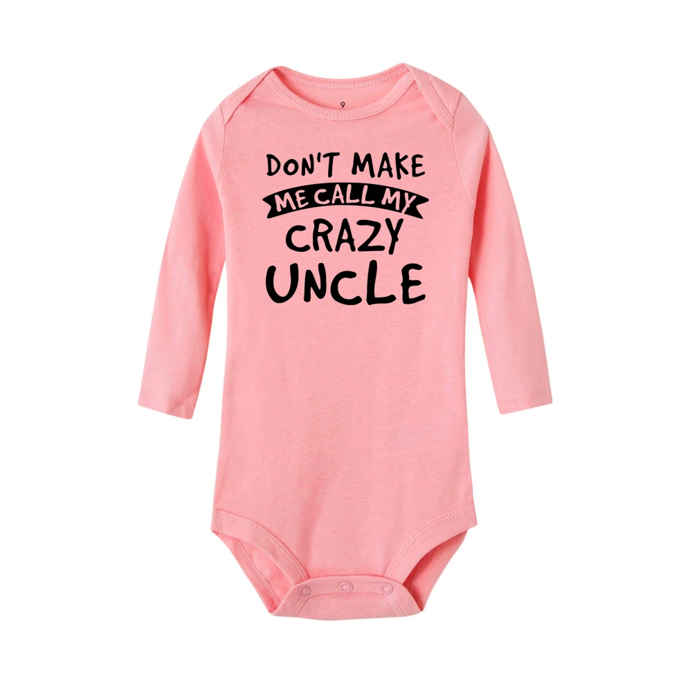 Хлопковый комбинезон с надписью «Don't Make Me Call My Crazy Uncle» для новорожденных мальчиков и девочек; Забавный комбинезон с длинными рукавами для малышей; милый костюм для малышей - Цвет: RG50-LRPPK-