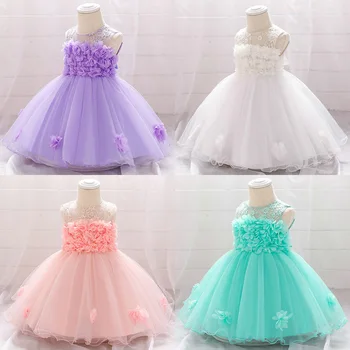 

Baby Girl Lace Pink Red Ball Gown baptismal dress Christening Baby Party Frocks Tulle wedding wear 1 year old Birthday Clothes