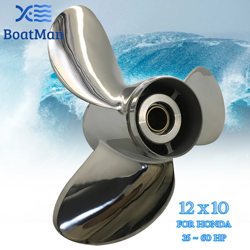 BoatMan® 12X10 Stainless Steel Propeller For Honda 35HP 40HP 45HP 50HP 60HP Outboard Motor Boat Accessories Marine Parts RH