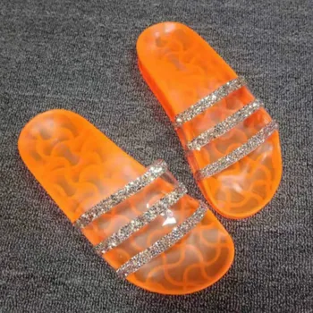 

Fashion New Women's Jelly Shoes Summer Indoor Outdoor Slides Shoes Transparent Rhinestone Beautiful Crystal Female Beach Slipers