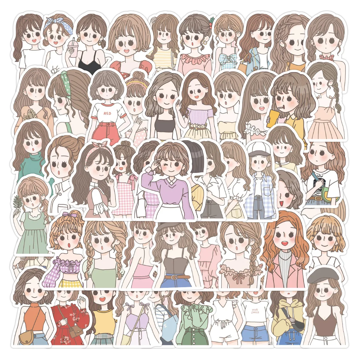 

10/30/60pcs Cartoon Girl Mash Up Cute Sticker Collection Graffiti Waterproof Luggage Compartment Doll Decal Decor Stickers