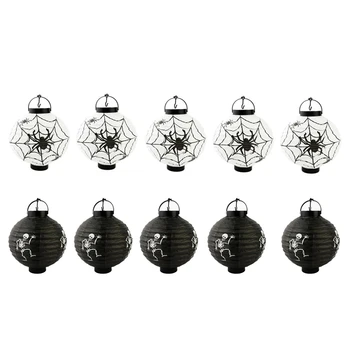 

10Pcs Halloween Decoration LED Paper Hanging Lantern Light Lamp Spider Skull Lantern Halloween Decorations for Home Horror Lante