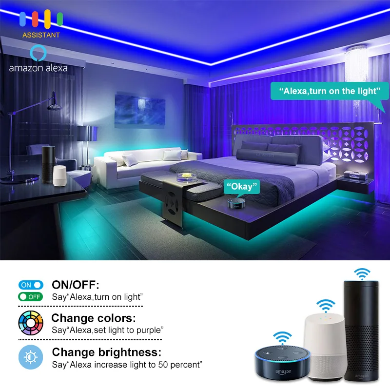 20M 30M 5050 WIFI RGB LED Strips Lights Bluetooth Luces Led Light RGB SMD 2835 Flexible Waterproof Tape Diode Control+Adapter