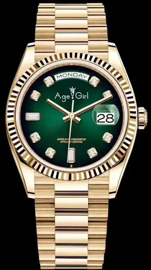 

Luxury Brand New Men Daydate Rose Gold Silver Gradient Blue Green Automatic Mechanical Stainless Steel Sapphire Diamond Watch