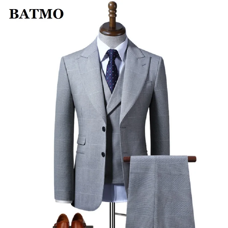 

BATMO 2021 new arrival high qulaity grey plaid suits men,casual suits ,618