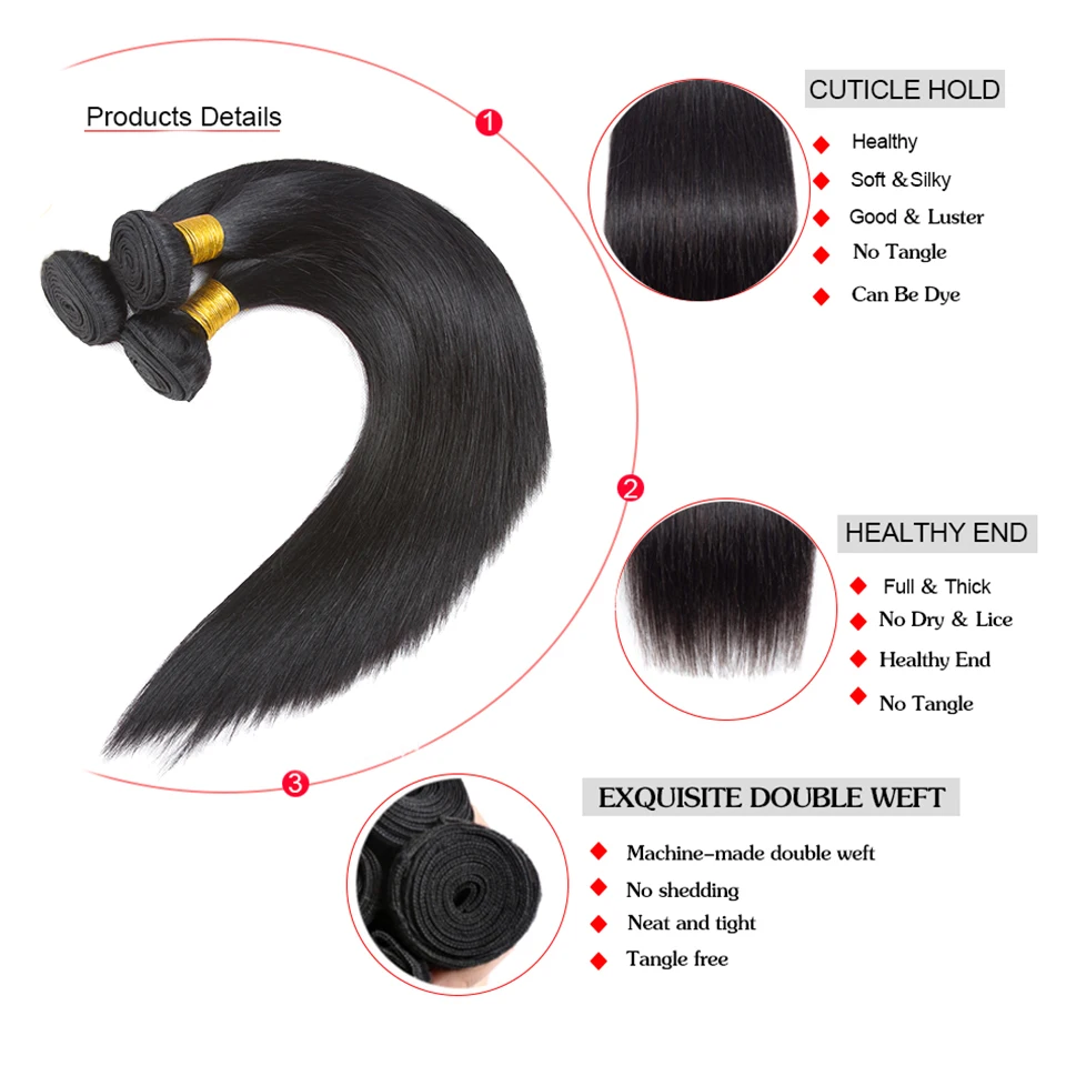 HairUGo перуанские прямые пучки волос плетение с фронтальным закрытием 13*4 Кружева Фронтальные с пучками не Реми пучки для наращивания волос