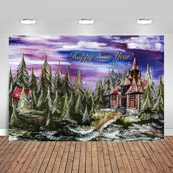 

Christmas Photography Backdrops Oil Painting Style Snow Pine Forest House Baby Shower Photo Studio Photocall Prop
