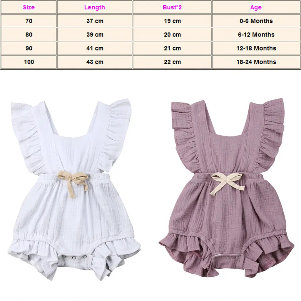 2020 Baby Summer Clothing Newborn Toddler Kids Ruffle Solid Bow Romper Backcross Linen Jumpsuit Bebe Outfits Clothes 6-24M