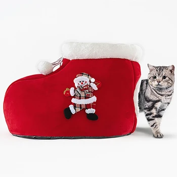 

Cute Cat House Kennel Half Closed Christmas Warm Soft Winter Pet Cat Litter Christmas Winter Sock Shape Cat Puppy Dog Warm Beds