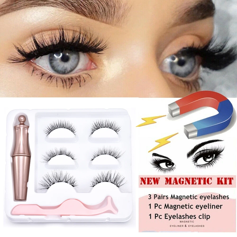 

3D Mink Hair False Eyelashes 3 Pairs Magnetic Eyelashes With 1 Pc Magnetic Eyeliner and Tweezer Set Makeup Beauty Extension Tool