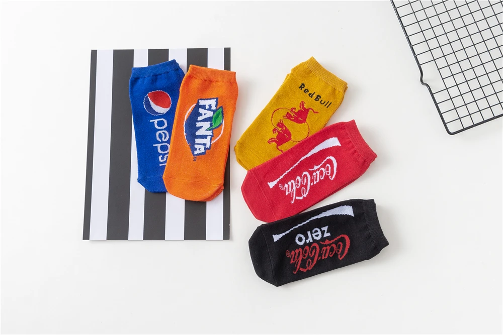 Мужские носки с забавными рисунками, летние модные короткие носки, унисекс, Harajuku Cola, Спортивные Носки с рисунком