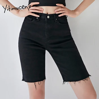 

high stretch denim biker shorts women black booty shorts tassel high waist skinny sexy Appliques jean shorts women summer jean
