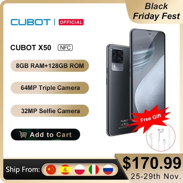 Cubot X50 Smartphone 8GB RAM 64MP Quad Camera 6.67" FHD+ Screen 32MP Selfie NFC Global 4G LTE 128GB ROM Mobile Phone 4500mAh OTG 1
