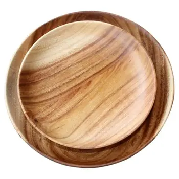 

2Pcs Round Wood Plate Whole Acacia Wood Fruit Dishes Wooden Dessert Plates Fruit Dishes Slate Tray Wood Platters 15+21cm