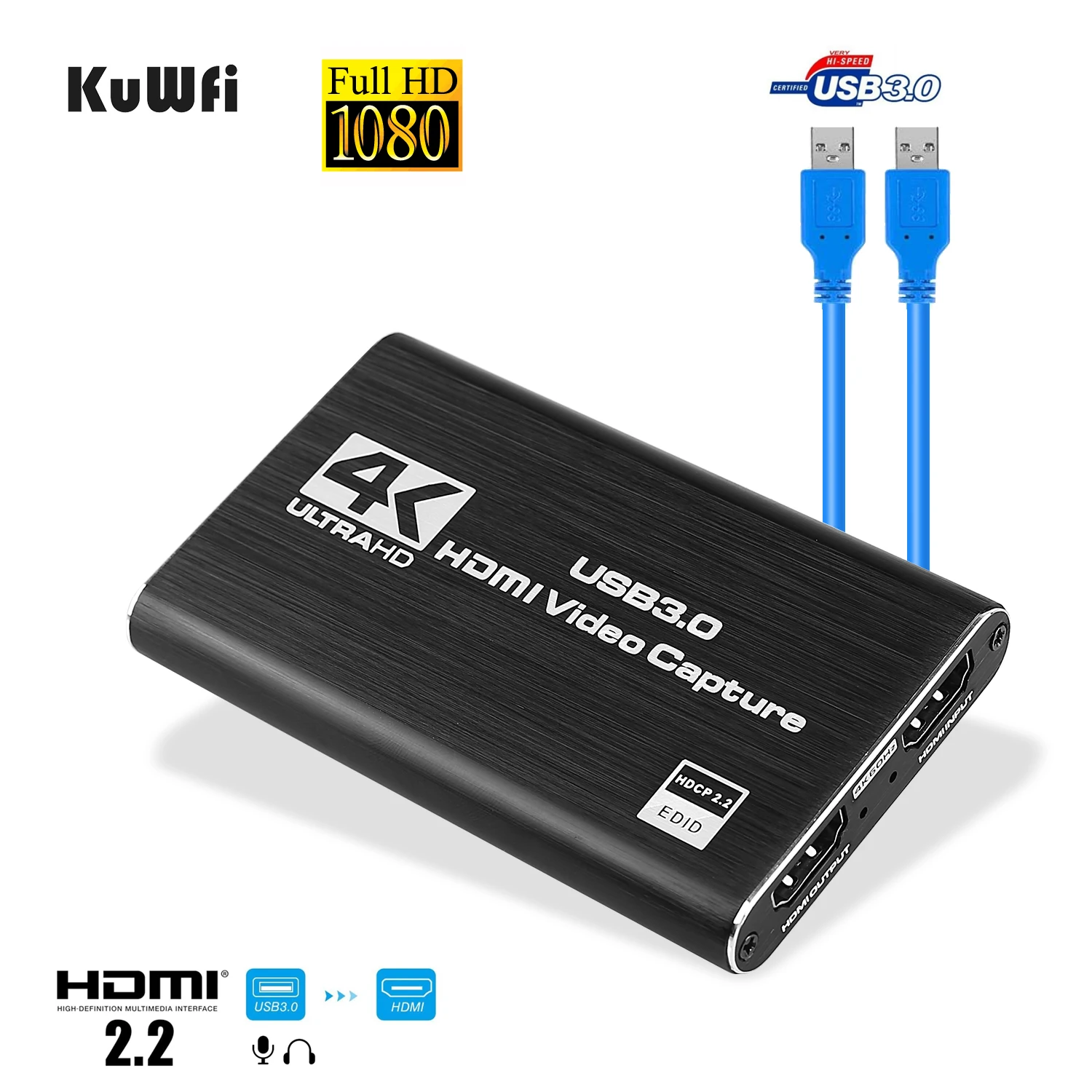Карта видеозахвата KuWFi 4K HD 1080P USB 3.0 Захват видео игры Трансляция в прямом эфире