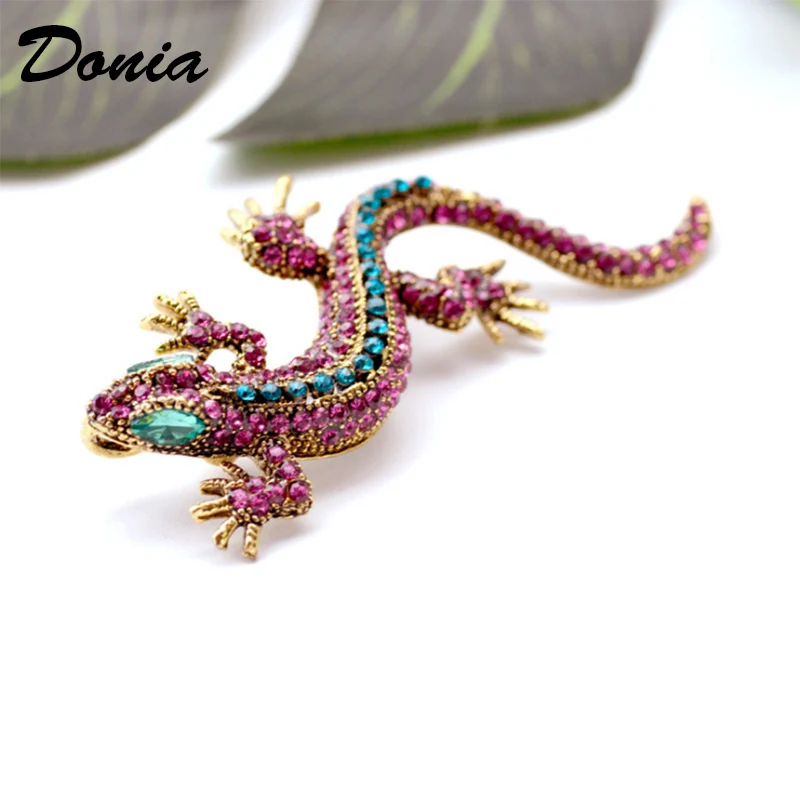 Donia модные ювелирные изделия Серия животных Gecko цветные стразы брошь четыре цвета