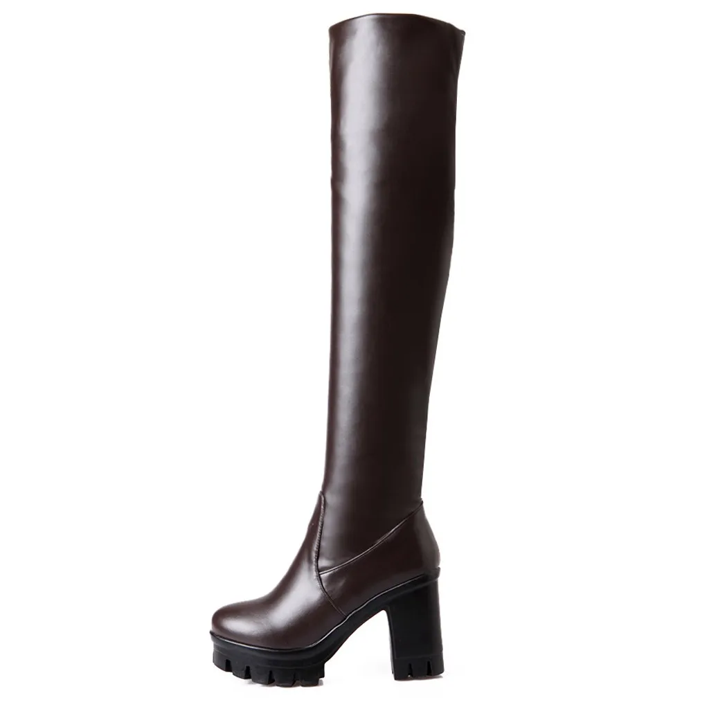 Модные женские сапоги выше колена; зимние женские сапоги; пикантная обувь на высоком каблуке; женские сапоги на высоком каблуке; большие размеры; зимние сапоги;#923