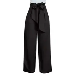 Женские модные однотонные кружевные широкие брюки с высокой талией свободные брюки-брюки