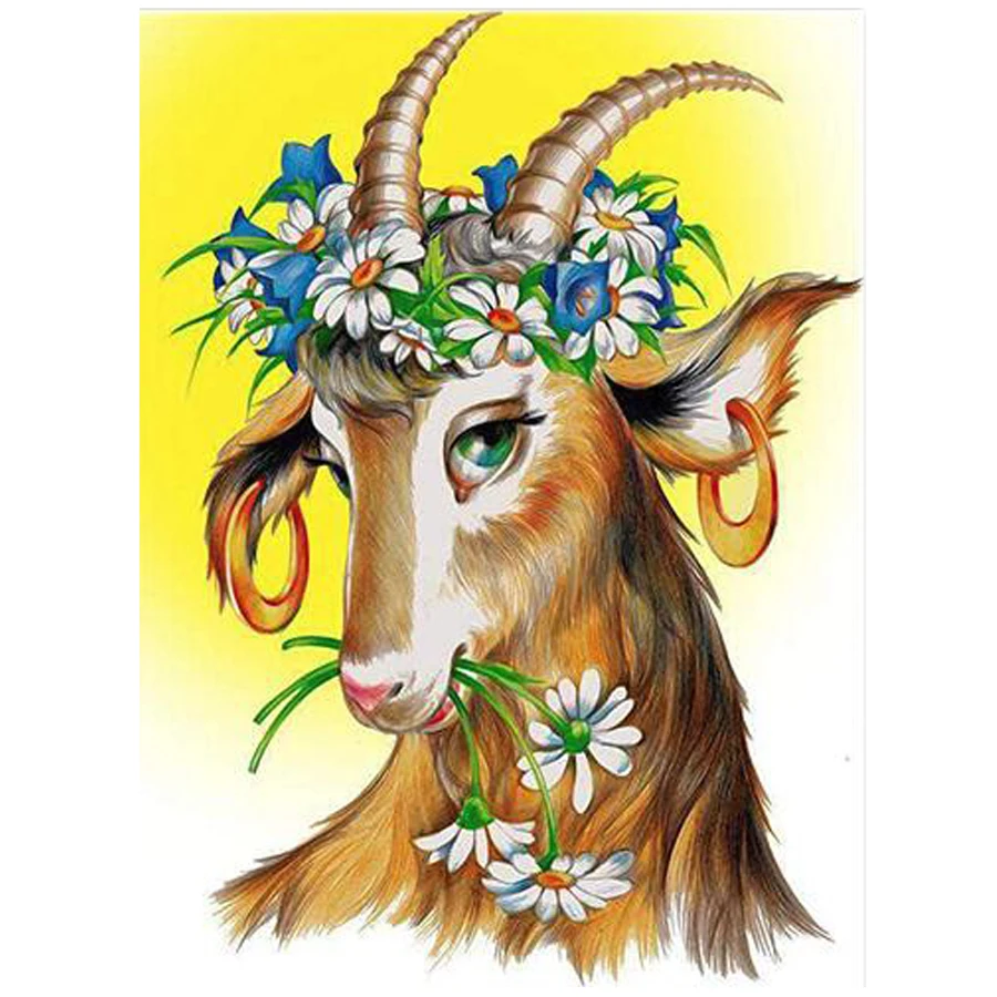 new full Diy diamond painting kit 3D cross stitch Square Diamond embroidery Goat With Flowers Diamond Mosaic Crafts