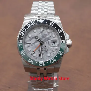 

Solid Bliger 40mm Gray Sterile Dial Luminous Marks Sapphire Ceramic Bezel GMT Function Automatic Movement Men's Watch