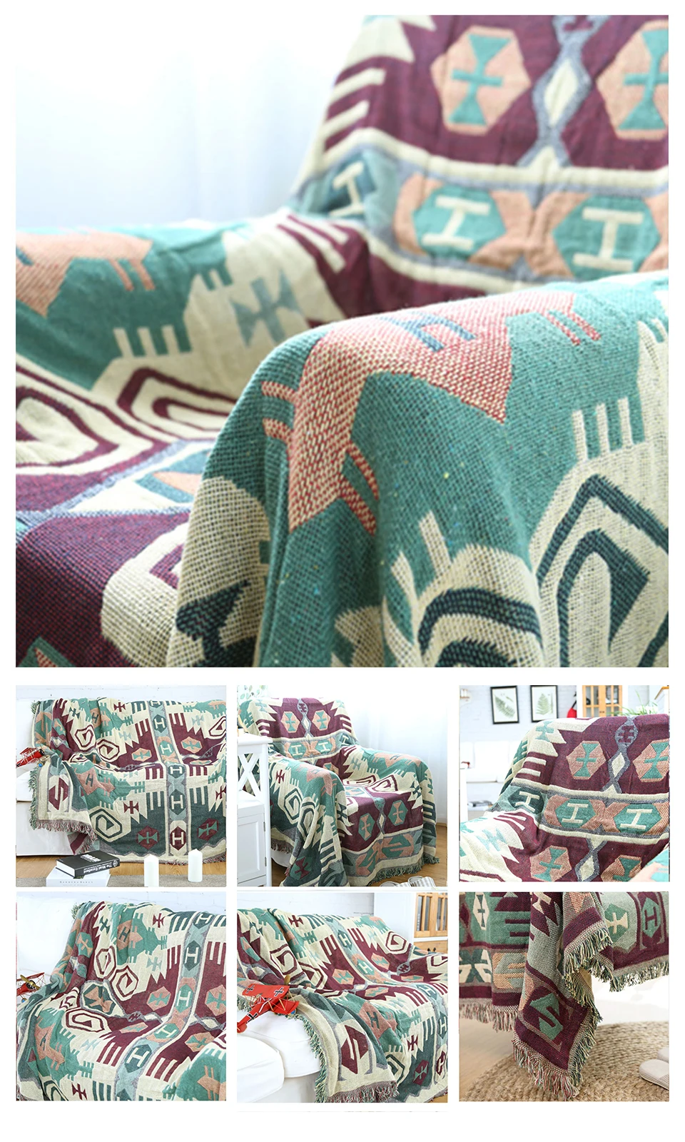 Паркшин богемный стиль вязаное одеяло зеленый прямоугольник 100% хлопковое покрывало для кровати диван покрытие Декор Одеяло-покрывало