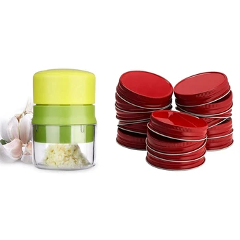 

1 Pcs Garlic Press Machine Multifunction Mincer & 24 Pcs Jar Lids Regular Mouth Mason Storage Solid Caps