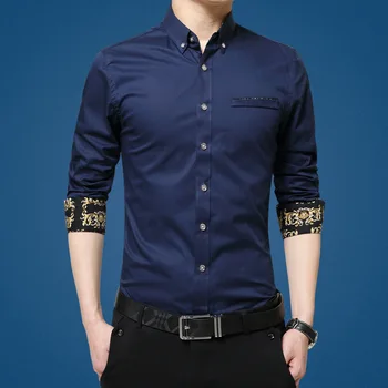 

Men Long Sleeve Shirt Slim Fit Youth Shirt Male Business Leisure Big Code