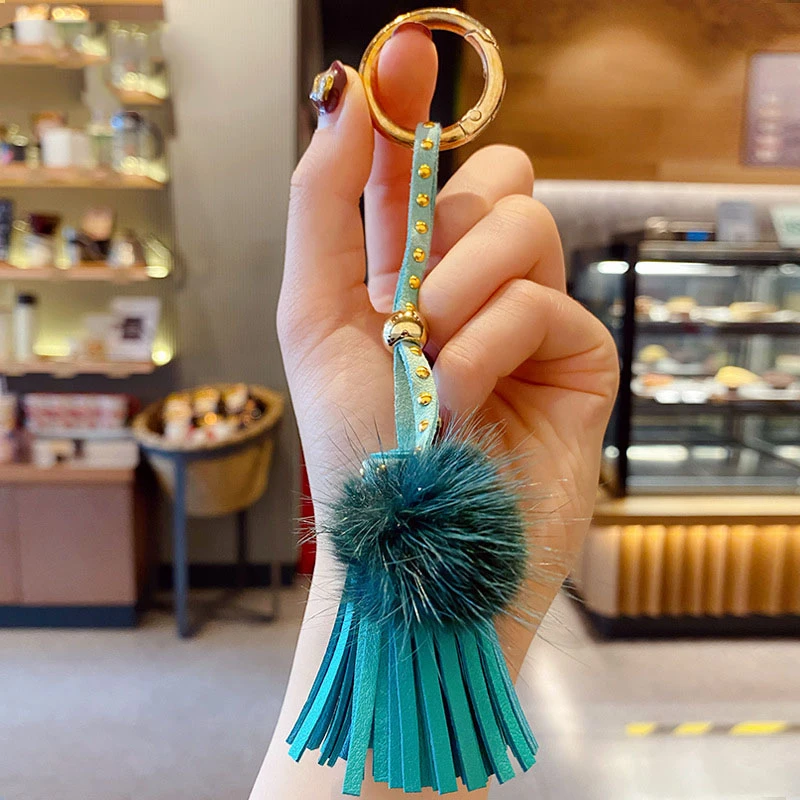LLavero de pelo de visón de Color coreano, cartera pequeña creativa, de bola piel de colgantes, adornos de borla|Llaveros| - AliExpress