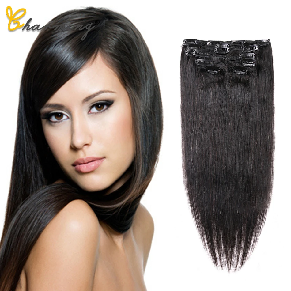 Tanie Uroczy klip w doczepy z ludzkich włosów brazylijski włosy klip w przedłużanie włosów Natural Color proste włosy ludzkie 8 sztuk 120g