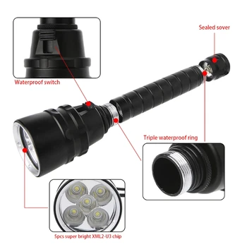 

Diving Flashlight Torch 5*T6 LED 200M Underwater Waterproof lamp Accent light