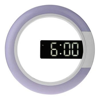 

HOT-Led Mirror Hollow Wall Clocks Home Decor Multi-Function Alarm Temperature Ring Light Digital Wall Clock White